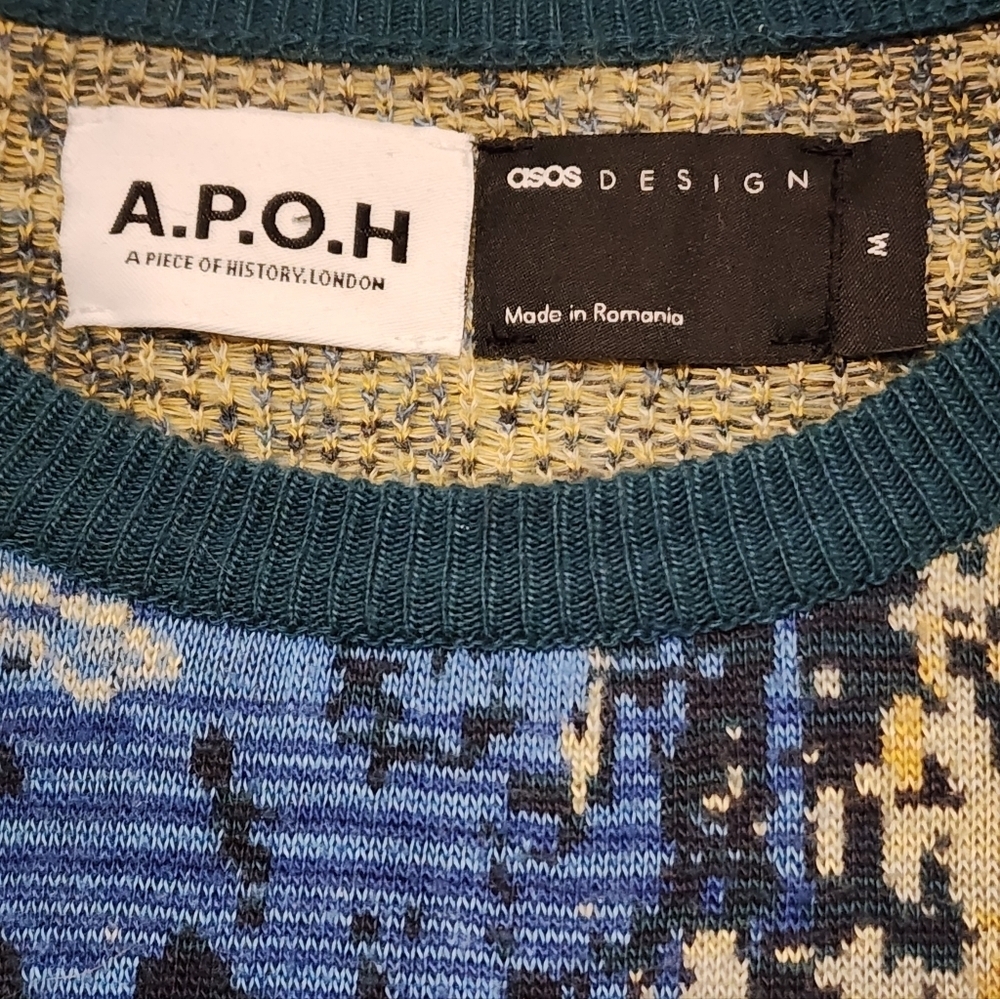 ASOS DESIGN Van Gogh Jacquard Knit Sweater A.P.O.H. Blue Yellow Size Medium - Picture 5 of 7